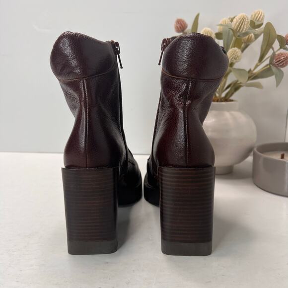 Naturalizer Prewitt Platform Chunky Heel Leather Boot Amber Brown Women's 6M NWB - Picture 4 of 9